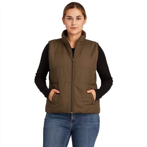 Discount Divas Women's Plus Size Dark Green Puffer Vest Size XL/2X - Picture 1 of 6